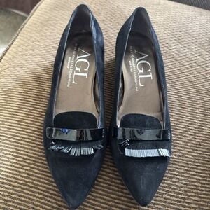 AGL Attilio Giusti Leombruni Black Suede Women's Pumps Heels Size EU 38.5 US 7.5